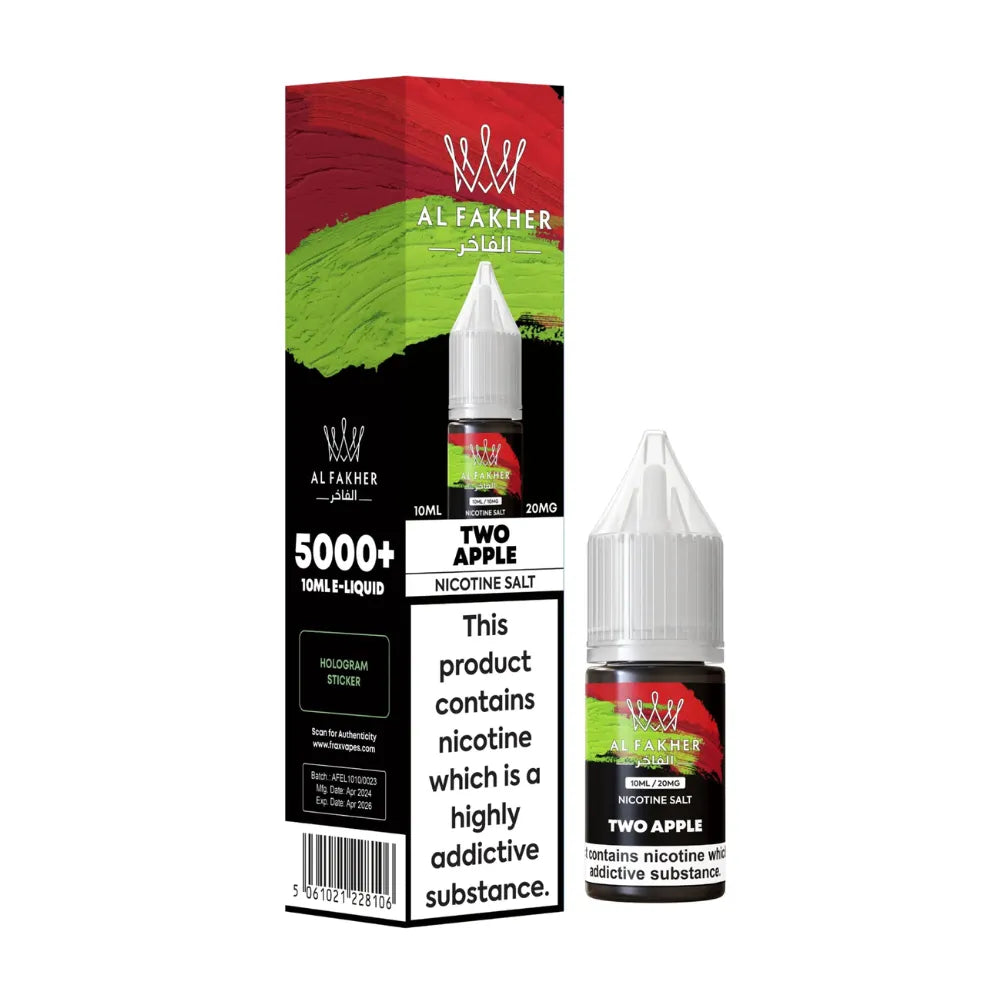 Al Fakher Two Apple nicotine salt e-liquid packaging on a white background