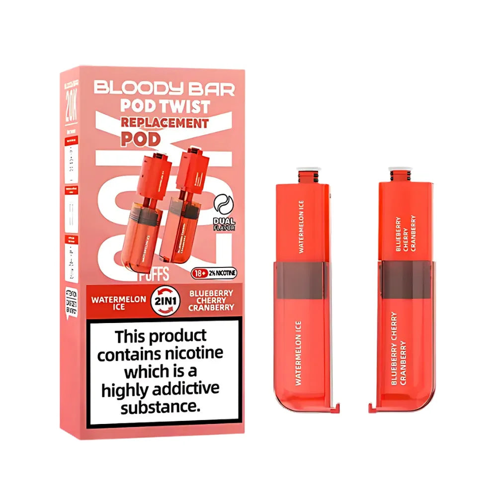 Red replacement pod for Bloody Bar Pod Twist with packaging on a white background