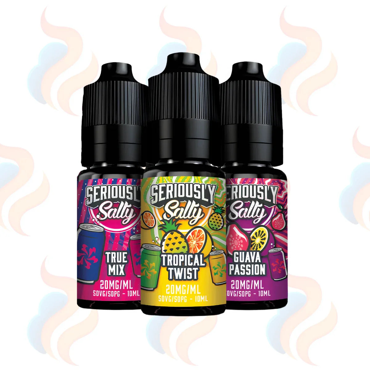 three bottles of Doozy seriously soda salty e-liquids in 10mg