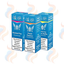 Three boxes of City Vape 30/70 freebase flavoured e-liquids in 18mg on a white background