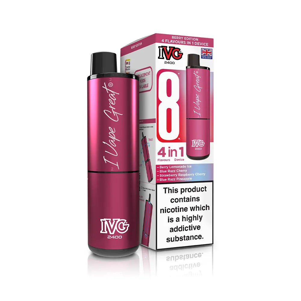 IVG vape device and packaging on a white background