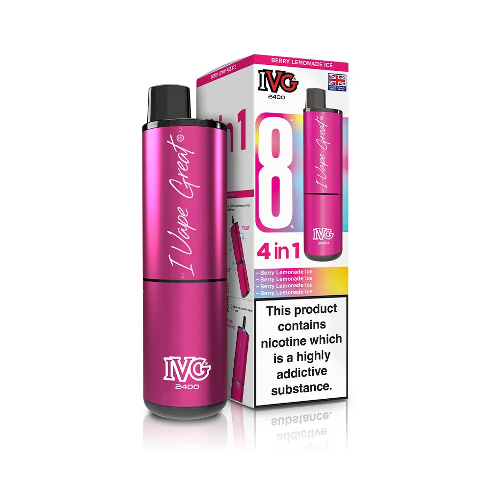 Pink IVG vape device with packaging on a white background