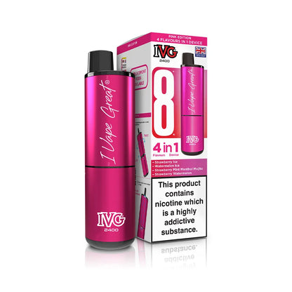 IVG vape device and packaging with pink design on a white background
