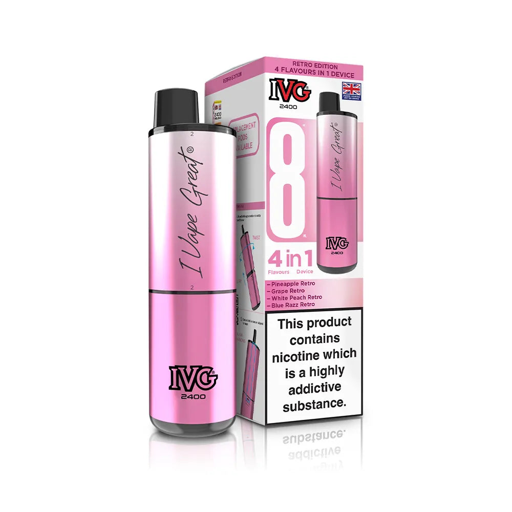 Pink IVG vape device with packaging on a white background