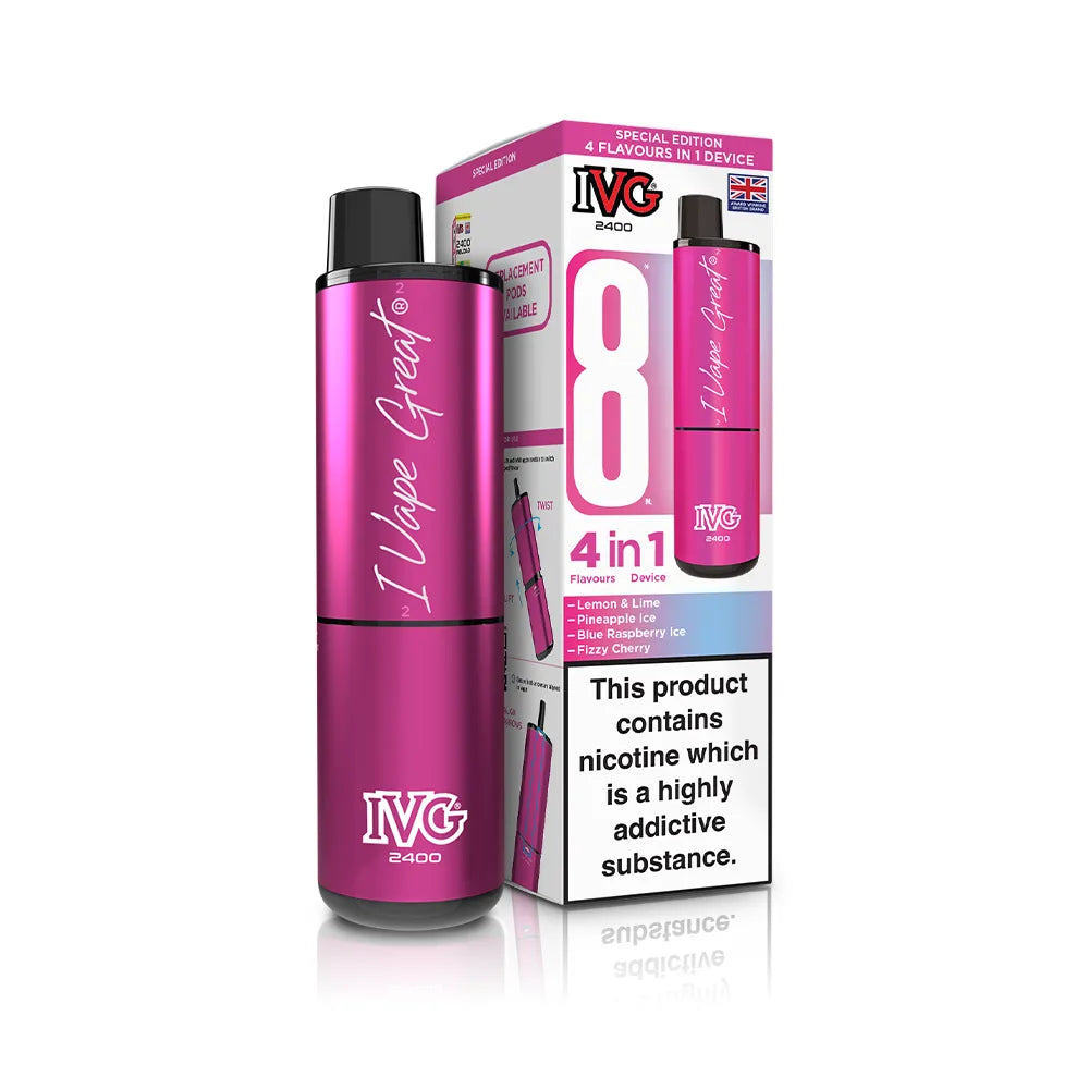 IVG vape device and packaging on a white background