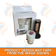 Herb grinder with pink skull design and a cone filler with packaging on a white background