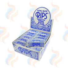 Box of RIPS cigarette rolling papers with blue and white design on a white background