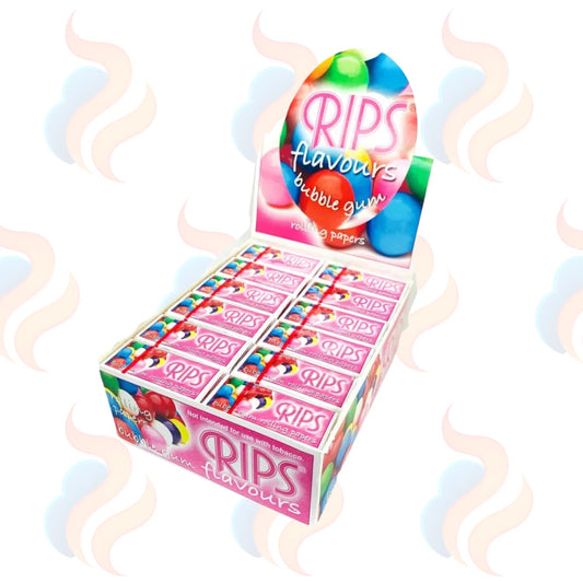 Box of RIPS bubble gum with colourful packaging on a white background