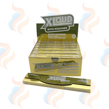 Box of XLOUD rolling papers with smoke effects on a white background