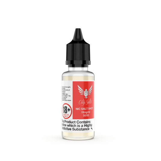 Bottle of City Salts nicotine salt e-liquid on a white background