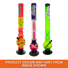 Three colourful Chongz 50cm bongs with unique designs on a white background
