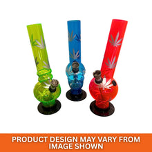 three colourful 20cm acrylic waterpipes on a white background