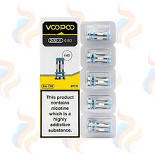 VooPoo pnp-x vape coils packaging with nicotine warning label on a white background