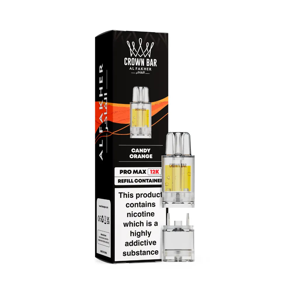 Al Fakher Crown Bar vape refills with packaging on a white background