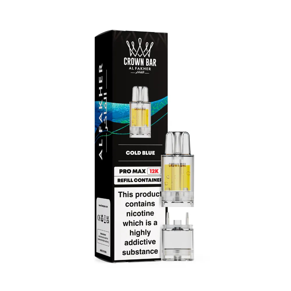Al Fakher Crown Bar vape refills with packaging on a white background