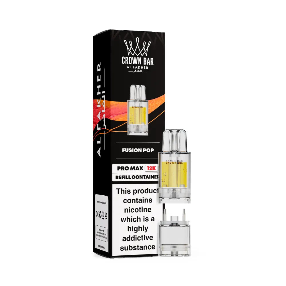 Al Fakher Crown Bar vape refills with packaging on a white background