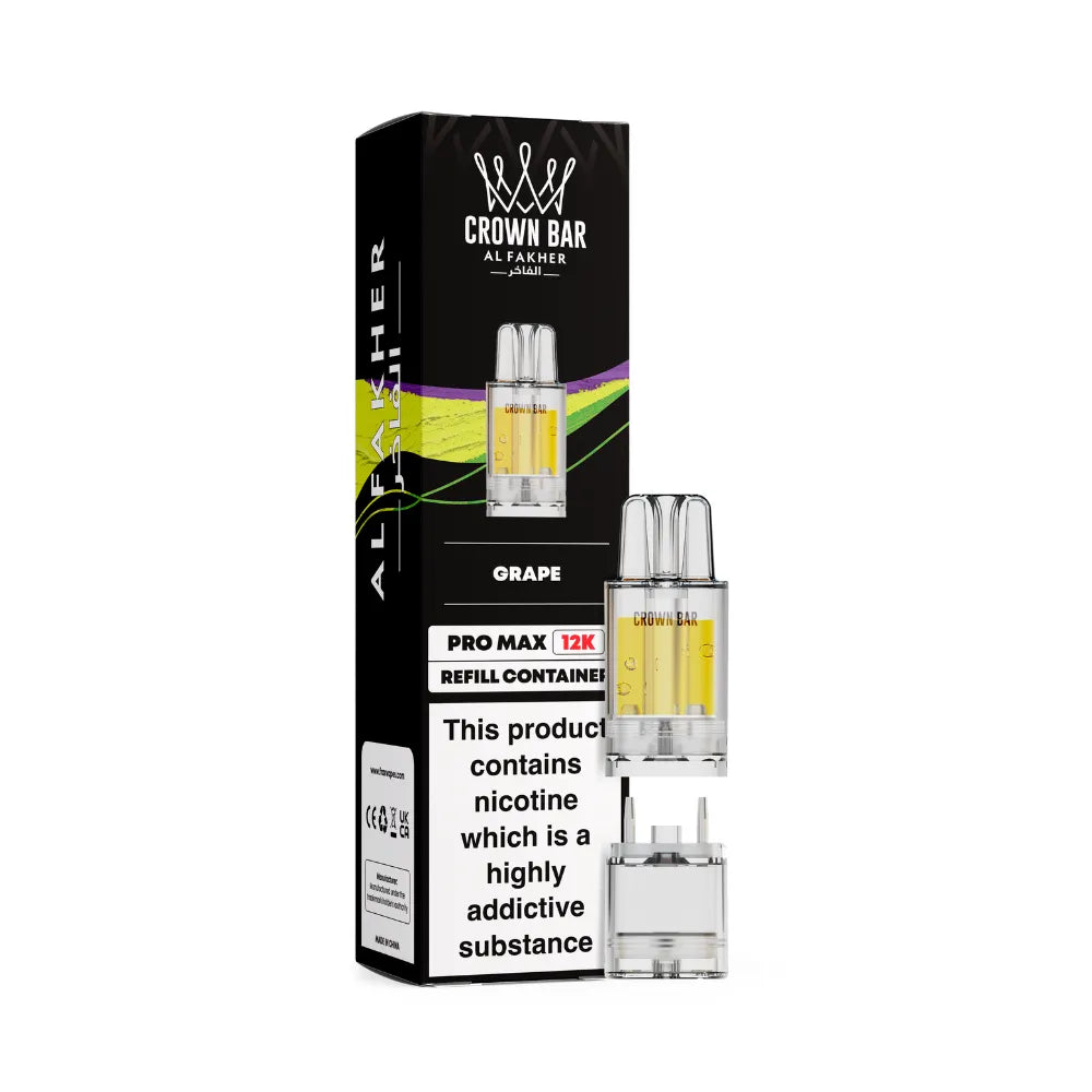 Al Fakher Crown Bar vape refills with packaging on a white background
