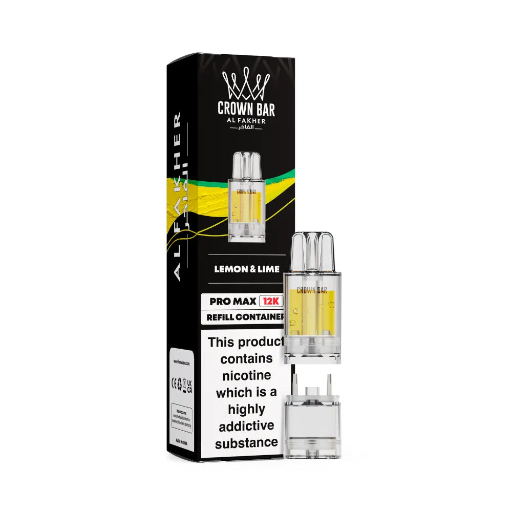Al Fakher Crown Bar vape refills with packaging on a white background