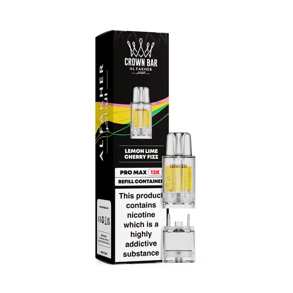 Al Fakher Crown Bar vape refills with packaging on a white background