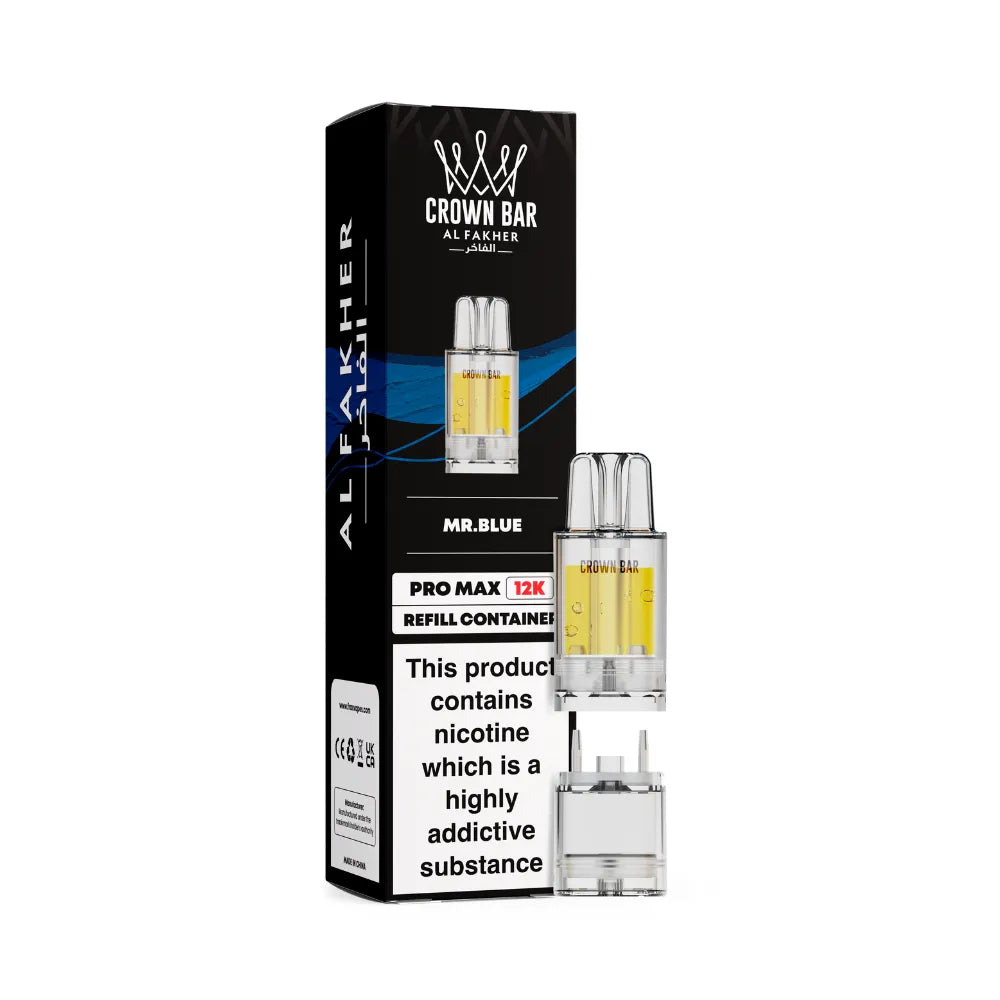 Al Fakher Crown Bar vape refills with packaging on a white background