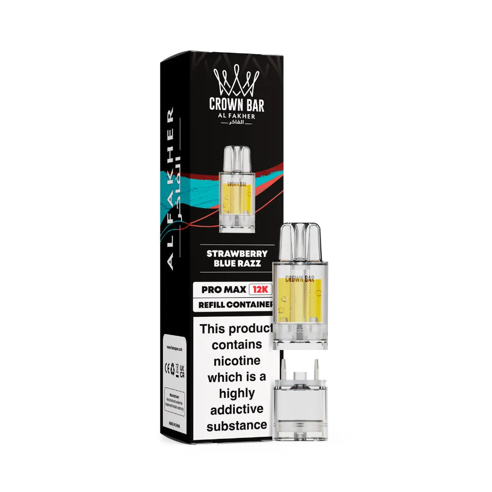 Al Fakher Crown Bar vape refills with packaging on a white background