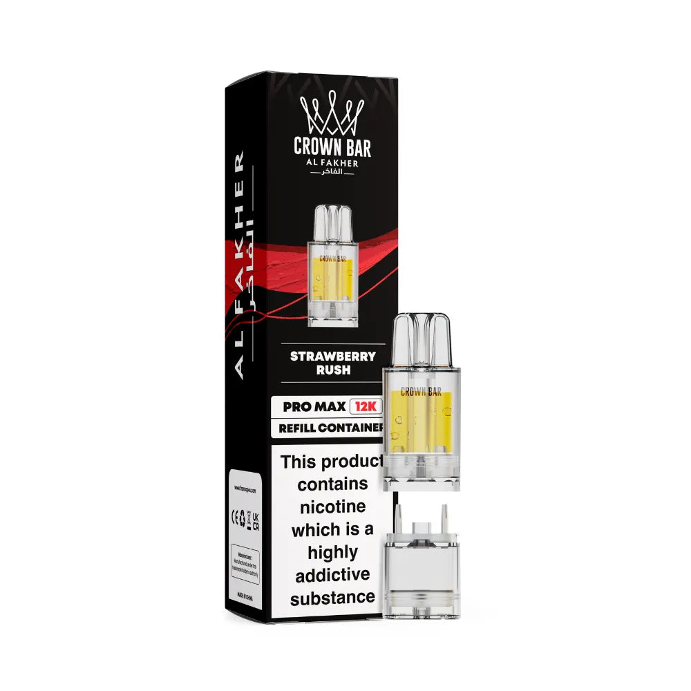 Al Fakher Crown Bar vape refills with packaging on a white background