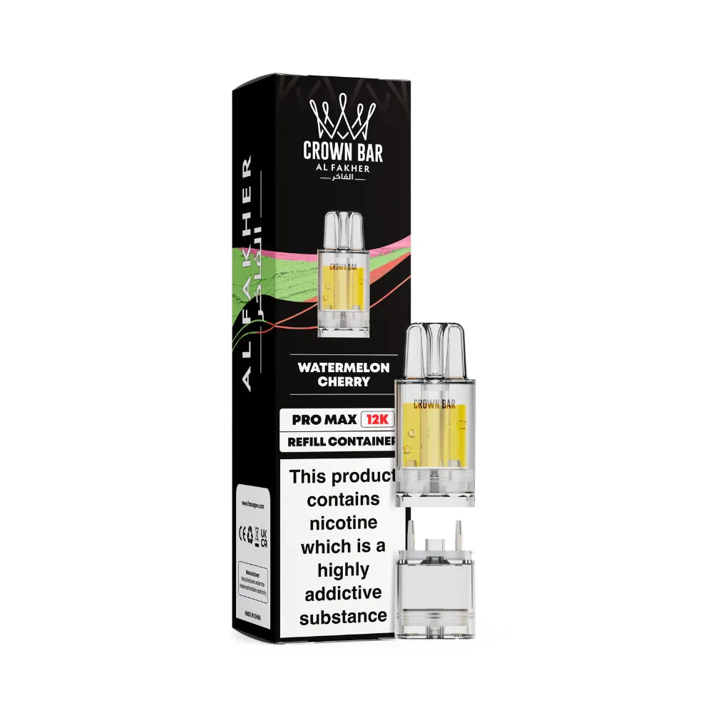 Al Fakher Crown Bar vape refills with packaging on a white background