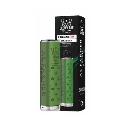 Green vape battery with packaging on a white background