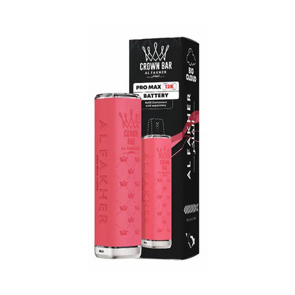 Pink vape battery with branding and 'Al Fakher' packaging on a white background