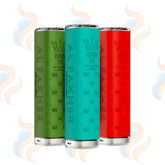 Three colourful vape devices with 'Al Fakher' branding on a white background