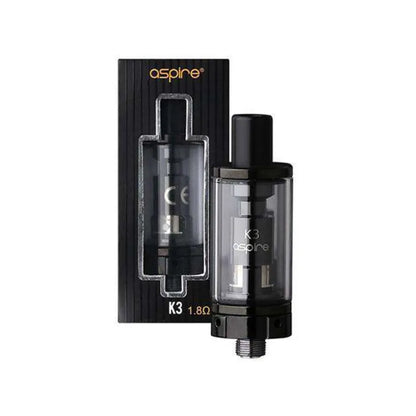 Aspire K3 vape tank with packaging on a white background