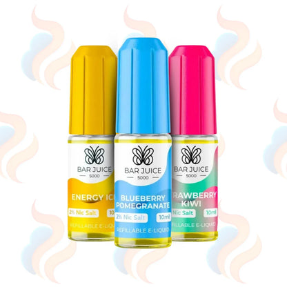 Three Bar Juice 5000 E-liquids on a white background with UK Vape Supply Logo
