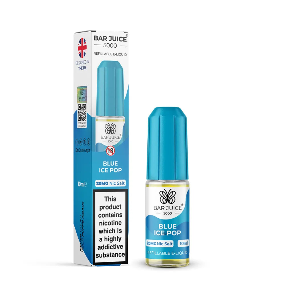 Bar Juice 5000 Blue Ice Pop e-liquid bottle and packaging on a white background