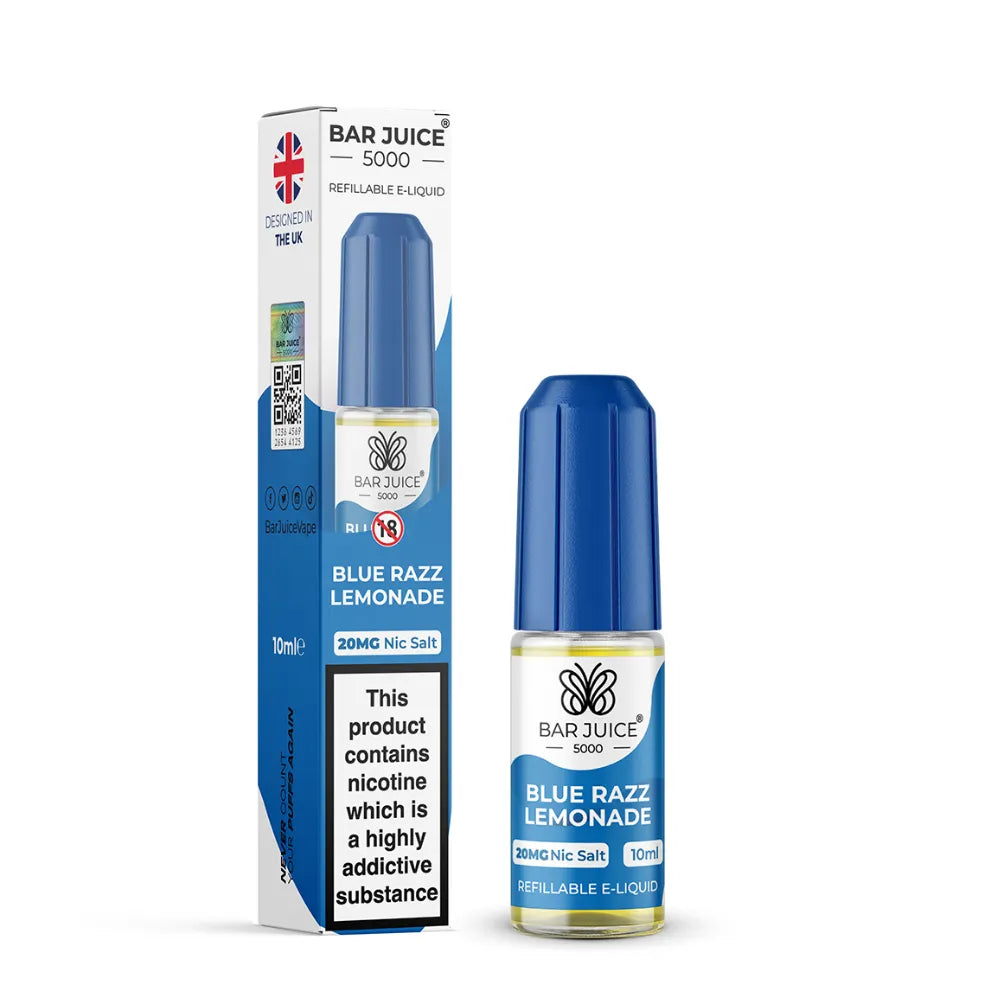 Bar Juice 5000 Blue Razz Lemonade e-liquid bottle and packaging on a white background