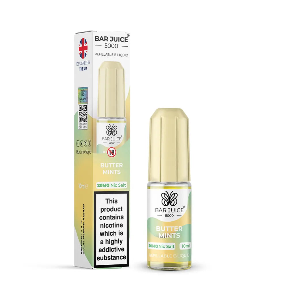 Bar Juice 5000 Butter Mints e-liquid bottle and packaging on a white background