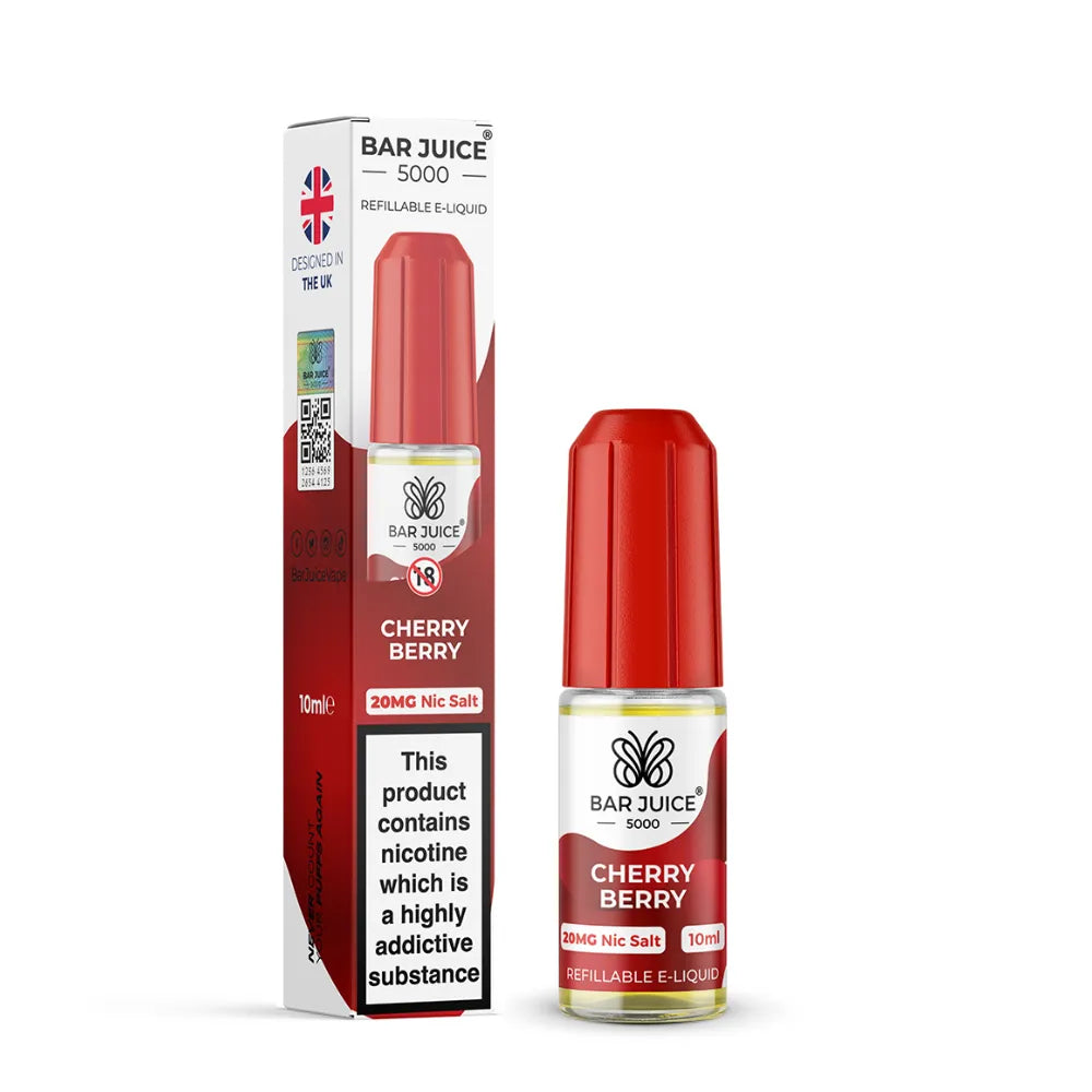 Bar Juice 5000 Cherry Berry vape juice bottle and packaging on a white background