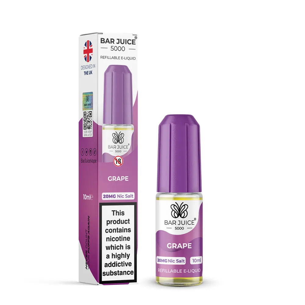 Bar Juice 5000 Grape e-liquid bottle and packaging on a white background