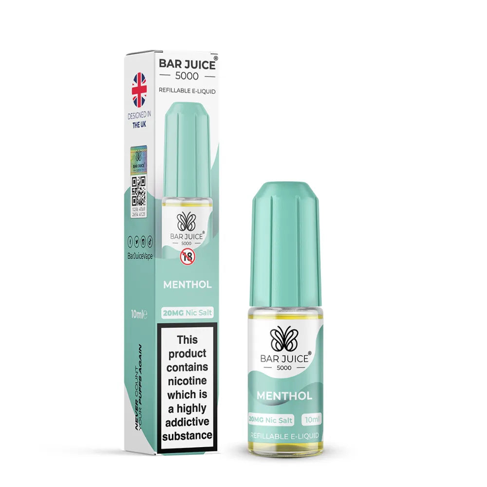Bar Juice 5000 Menthol e-liquid bottle and packaging on a white background