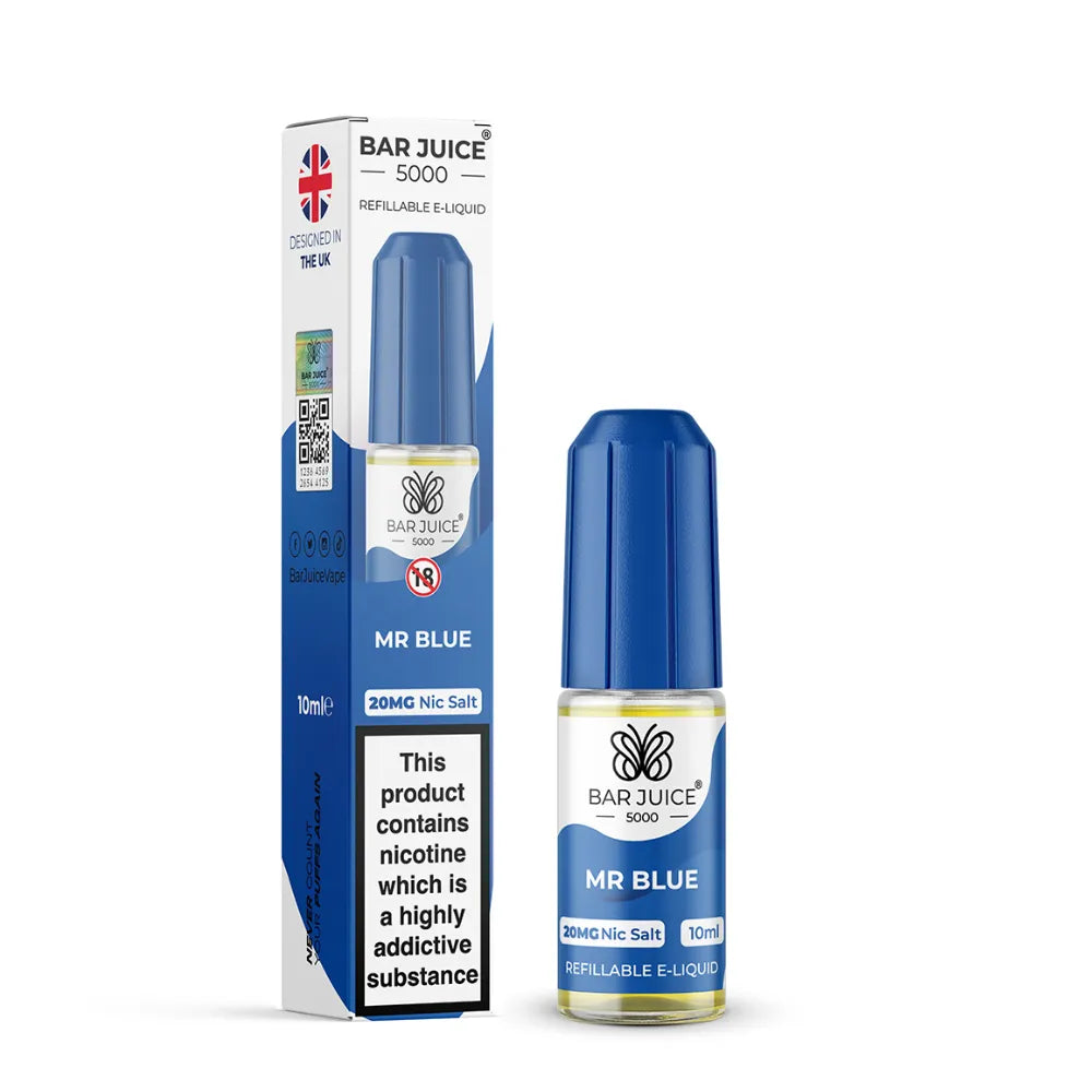 Bar Juice 5000 MR Blue e-liquid bottle and packaging on a white background