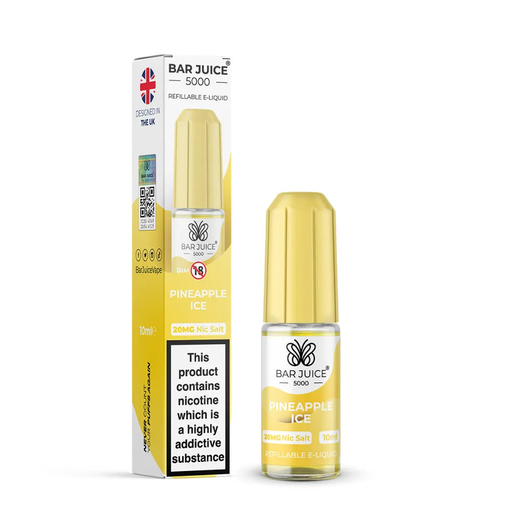 Bar Juice Pineapple Ice e-liquid bottle and packaging on a white background