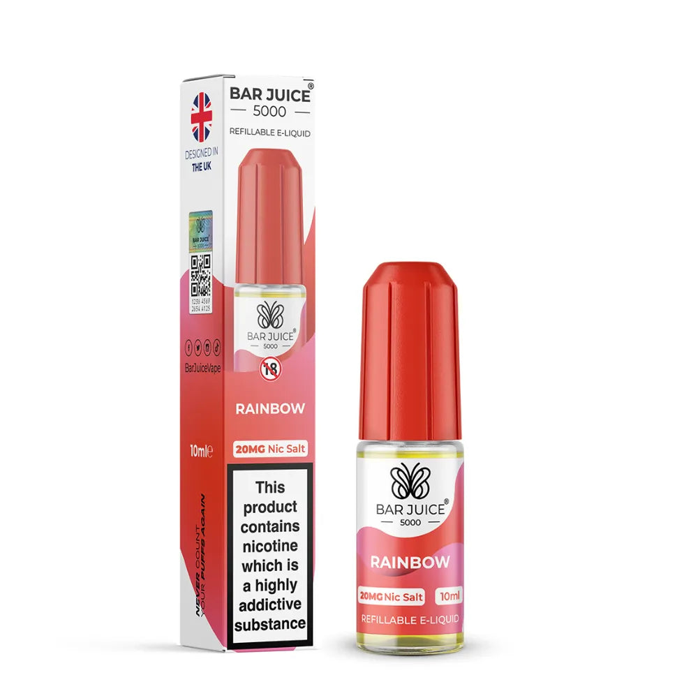 Bar Juice 5000 Rainbow e-liquid bottle and packaging on a white background