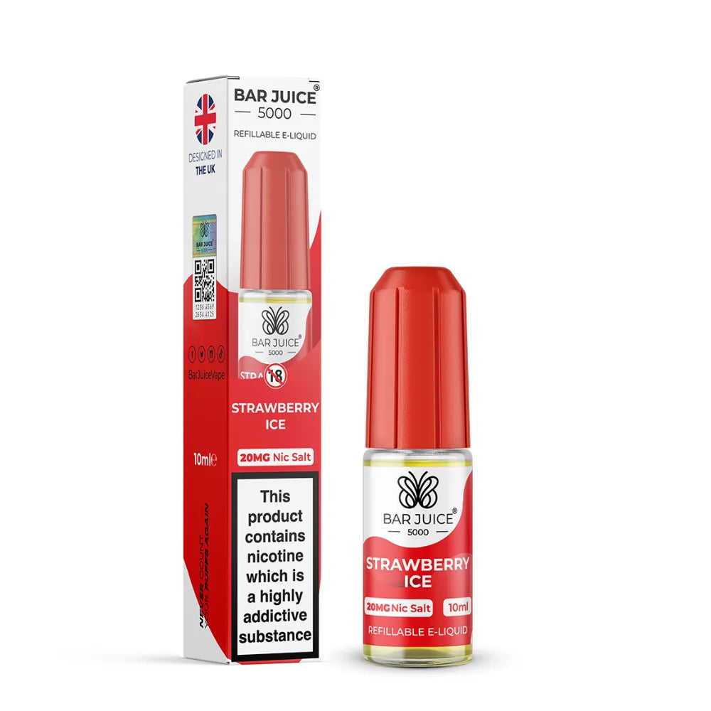 Bar Juice Strawberry Ice e-liquid bottle and packaging on a white background