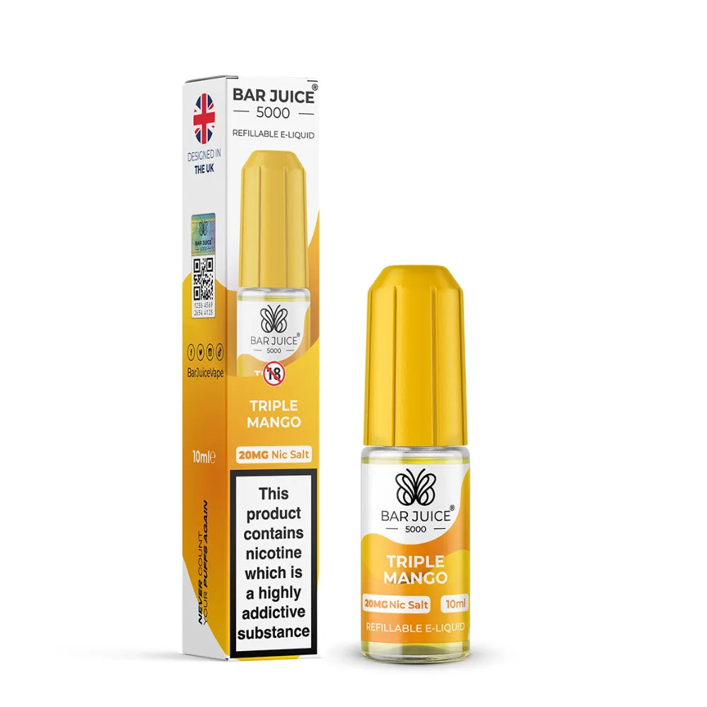 Bar Juice 5000 Triple Mango e-liquid bottle and packaging on a white background
