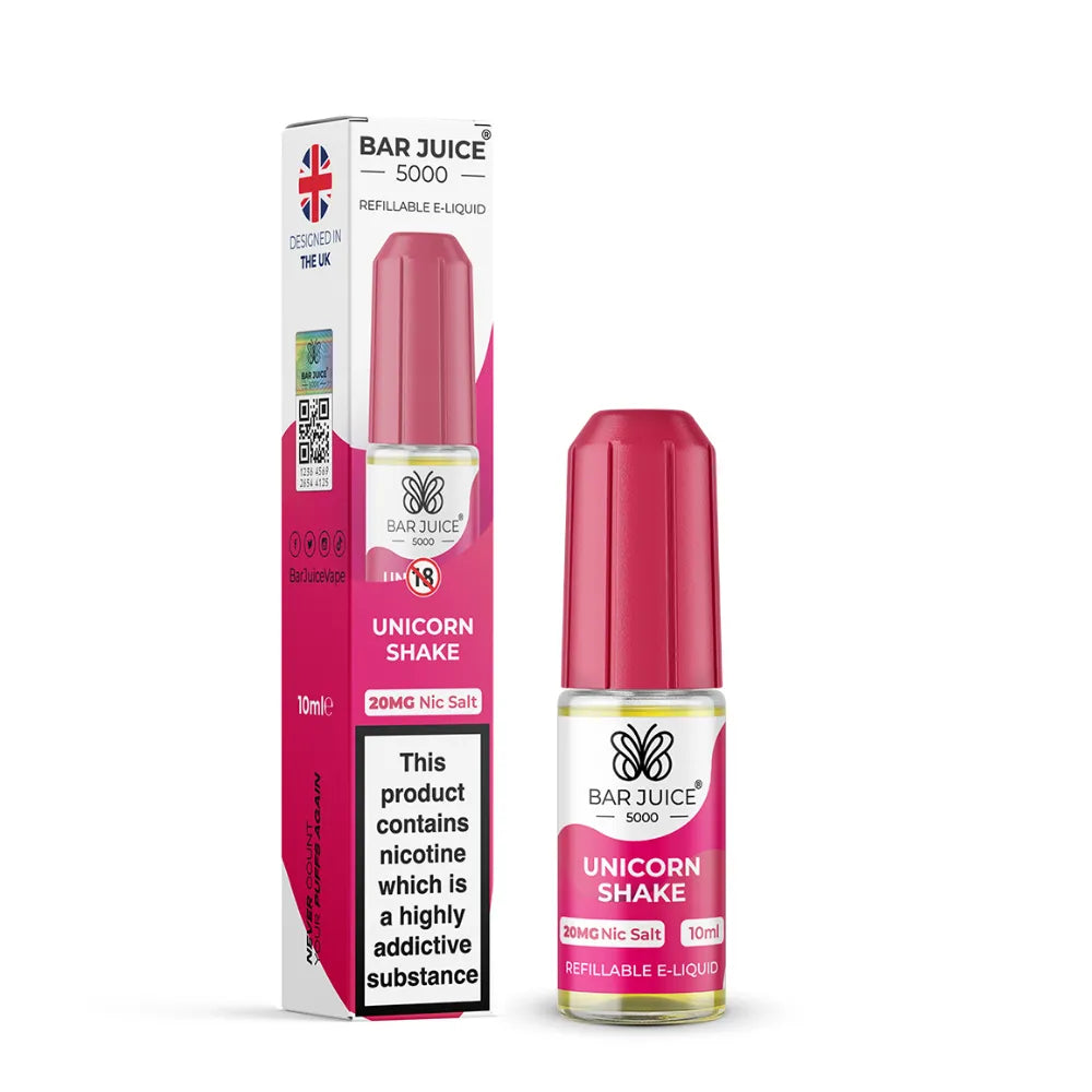 Bar Juice 5000 Unicorn Shake e-liquid bottle and packaging on a white background