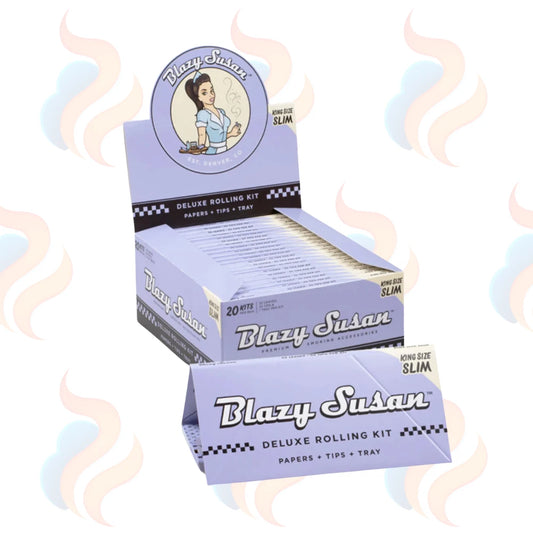 Blazy Susan rolling kit packaging on a white background with smoke effects