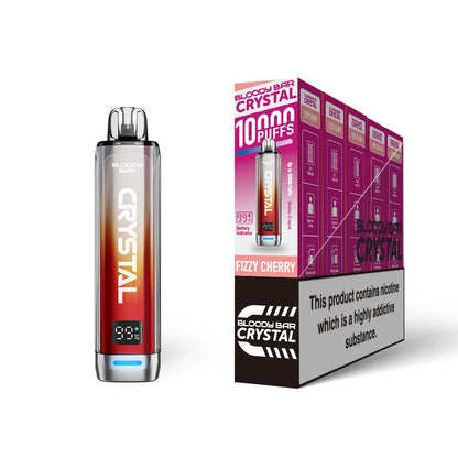 Bloody Bar Crystal 10k vape device in "Fizzy Cherry" flavour and packaging on a white background