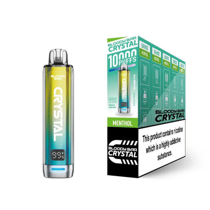 Bloody Bar Crystal 10k vape device in "Menthol" flavour and packaging on a white background