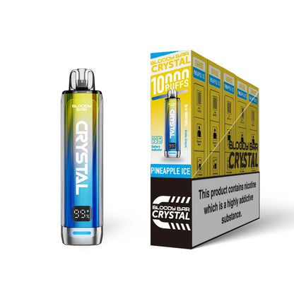 Bloody Bar Crystal 10k vape device in "Pineapple Ice" flavour and packaging on a white background