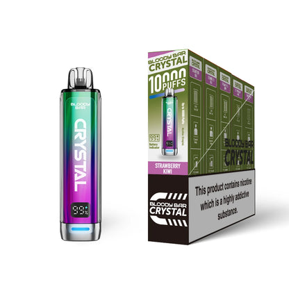 Bloody Bar Crystal 10k vape device in "Strawberry Kiwi" flavour and packaging on a white background