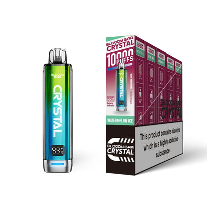 Bloody Bar Crystal 10k vape device in "Watermelon Ice" flavour and packaging on a white background